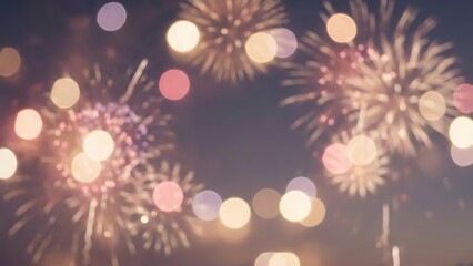 Abstract bokeh lights of fireworks in a twilight sky