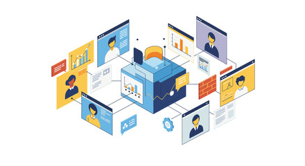 Obraz premium Isometric Illustration of a Central Data Hub.