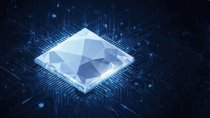 Fototapeta na wymiar Futuristic Quantum Computing Chip with Glowing Diamond Core.
