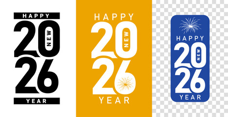 2026 Happy New Year Vector Graphics Set with Festive Elements. trendy new year 2026 design template.