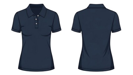 Naklejka premium Flat vector midnight navy Woman Polo T-shirt mockup