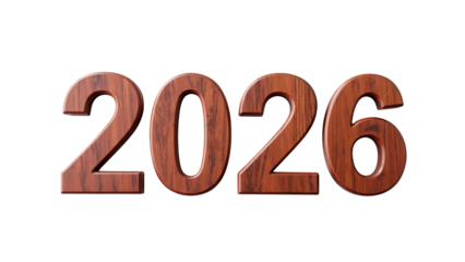 Wooden numbers 2026 displayed prominently, showcasing polished finish and rich texture, symbolizing upcoming year with elegance and style