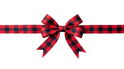 Red and black checkered ribbon bow, decorative element for gifts, celebrations, or crafts, adding festive touch to any occasion