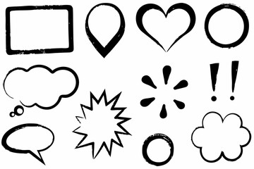 A collection of hand drawn shapes speech bubbles and decorative elements