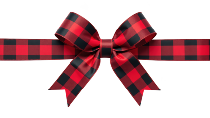 Red and black checkered ribbon bow decorative accessory gift wrapping festive design holiday decoration fabric texture stylish appearance