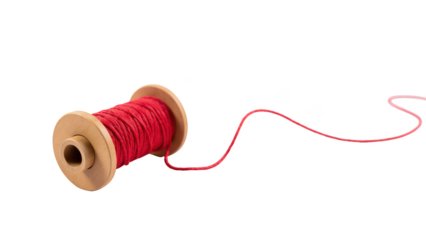 Red thread spool, sewing accessory, crafting material, wooden bobbin, textile tool, creative hobby
