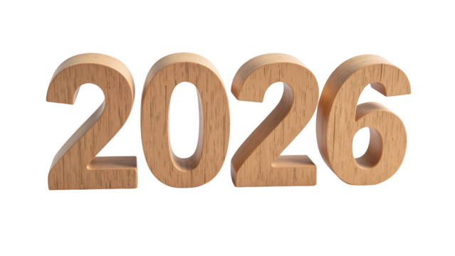 Wooden numbers 2026 displayed in natural finish, symbolizing upcoming year with warm and inviting aesthetic
