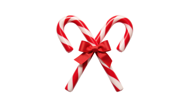 Candy canes with red and white stripes, tied with red bow, symbolize festive cheer and holiday spirit