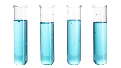 Clear test tubes filled with blue liquid, showcasing scientific experiment or laboratory setting. vibrant color and clarity evoke sense