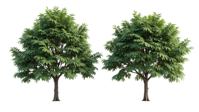 Lush green trees with dense foliage, showcasing vibrant leaves and sturdy trunks, perfect for enhancing natural landscapes