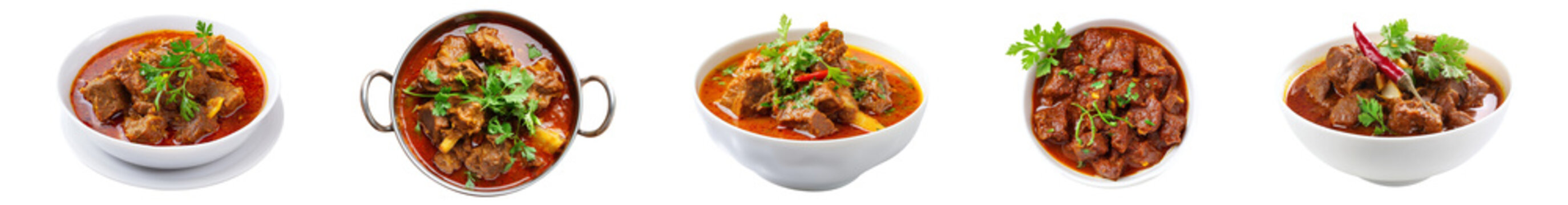 Sets of mutton curry dish isolated.