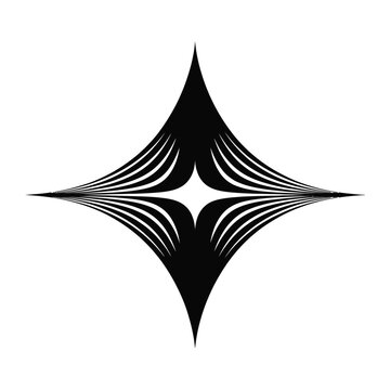 Abstract black four point star shape with flowing line design isolated on white background