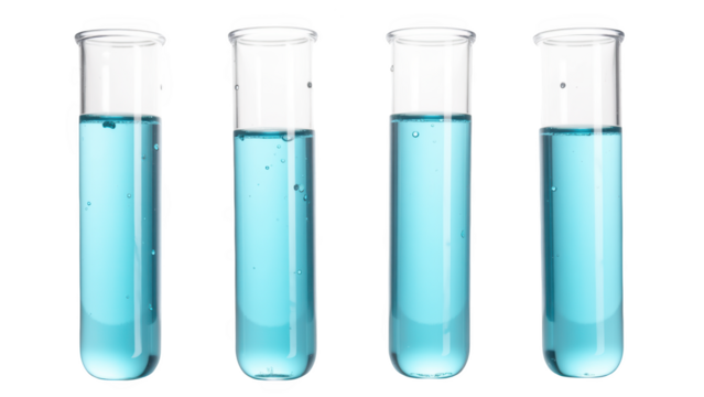 Clear test tubes filled with blue liquid, showcasing scientific experiment or laboratory setting. vibrant color and clarity evoke sense - Powered by Adobe