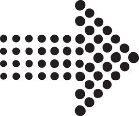 Dotted black arrow icon pointing right on a clean, isolated background, symbolizing direction, progress, navigation, and forward movement. isolated on white background