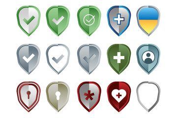 Security shield set. Protection icon collection. Guard symbol Vector. Safety badge group.