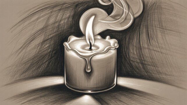 A dramatic graphite sketch rendered in sepia of a melting candle flame - Powered by Adobe