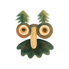 Funny Watercolor Christmas man mask. Christmas, New year concept