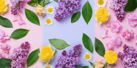 Colorful flower arrangement on a pastel background
