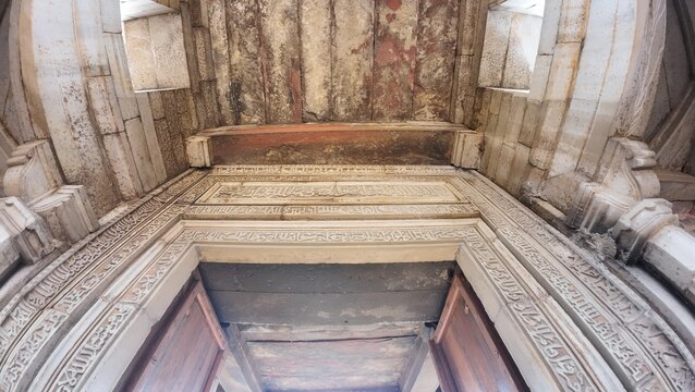 Close-Up of the Intricately Carved Marble Work, Geometric Design, and Calligraphy On the Cenotaph Pavilion Inside the Open Courtyard of the Sultan Ghari Mausoleum. Delhi 