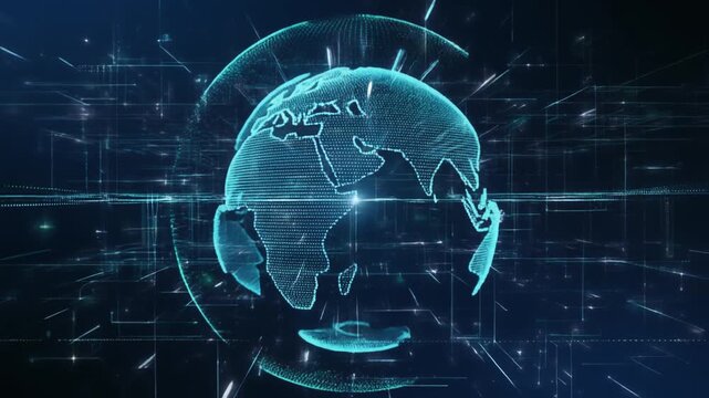 Dynamic digital earth globe spinning with glowing network connections overlaying