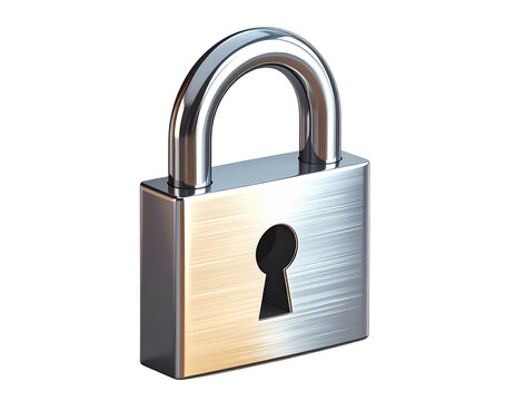 3D Metallic Lock Icon with Keyhole, Isometric View, isolated transparent background png