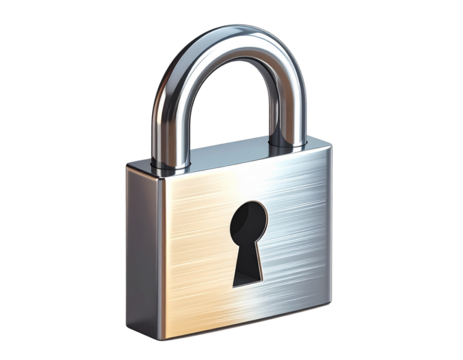3D Metallic Lock Icon with Keyhole, Isometric View, isolated transparent background png