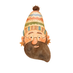 Cute hand drawn watercolor Christmas gnome