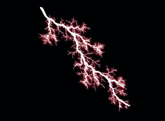 Intricate White Red Lightning Branching on Black Background