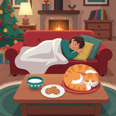 Peaceful Christmas Eve slumber with cookies and milk for Santa Claus