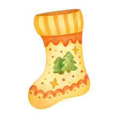 Watercolor Christmas sock. Christmas, New year concept