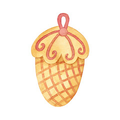 Watercolor ginger cookie cone illustration without background