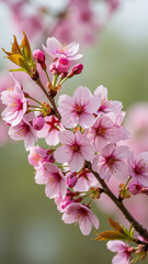 Naklejka premium Cherry blossom branch with soft pink flowers in springtime bloom 