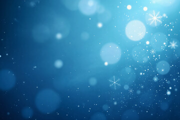 Fototapeta premium Enchanting Winter Bokeh Background Blue Snowflake Particles, Light Bubbles, Sparkling, Christmas Design
