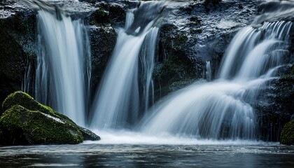 Obraz premium Serene Long Exposure Waterfall in Moody Mossy Forest Stream