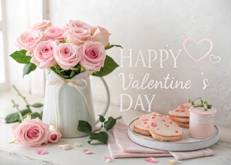 Romantic Pink Roses and Sweet Treats for Valentine's Day Celebration Decor