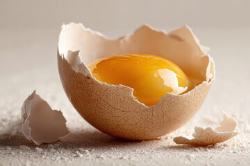 close-up of a perfectly cracked egg on a white background