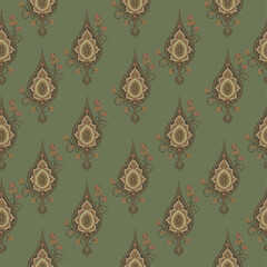 Elegant Rose Botanical Paisley in Muted Olive-Sage