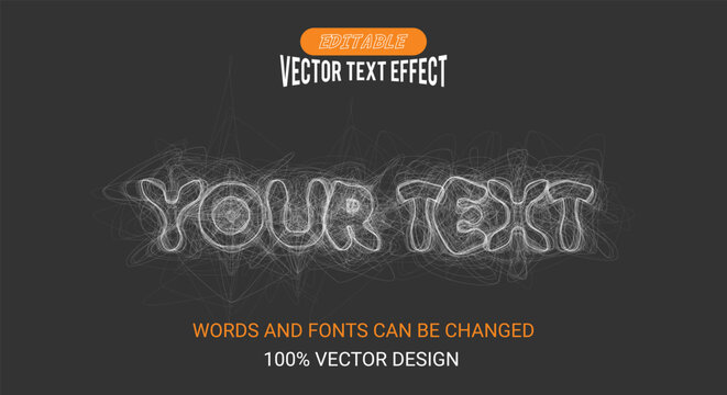 Editable. Scribble. Text Effect. A modern vector text effect with a creative hand-drawn scribble or smoke style for a poster, a t-shirt, a unique brand logo, or a cool graphic design.