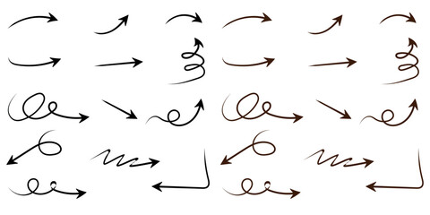 Hand drawn arrow collection doodle style directional elements for design and creative projects on transparent background