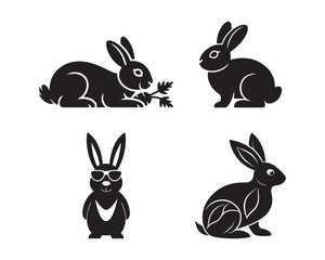 Fototapeta premium rabbits eating carrots, wearing sunglass vector silhouette illustratioin set collection