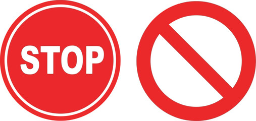 Red Stop Sign Icon Set Road Safety and Prohibition Symbols for Traffic and Warning Concepts, Including eps format