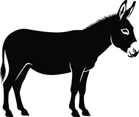 Silhouette of a donkey in profile view with white highlights and curled mouth for wildlife and design themes