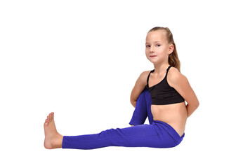 Girl in yoga pose wearing leggings