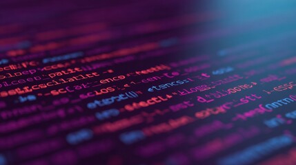 Colorful abstract representation of computer code emphasizing programming languages and digital technology in vibrant light and dark backgrounds