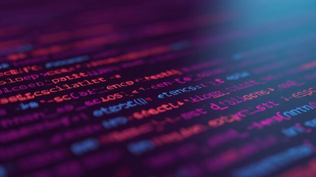 Colorful abstract representation of computer code emphasizing programming languages and digital technology in vibrant light and dark backgrounds