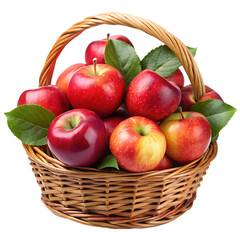 Woven basket filled with ripe red apples isolated on white background