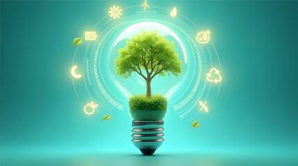 Green energy concept light bulb with tree inside symbolizing eco innovation