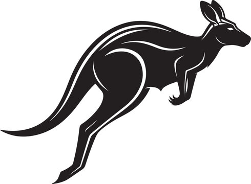 Black Kangaroo Silhouette with Stylized Lines on White Background animal marsupial