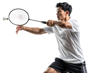 Badminton Player Smashing Shuttlecock, Side Action View, isolated transparent background png