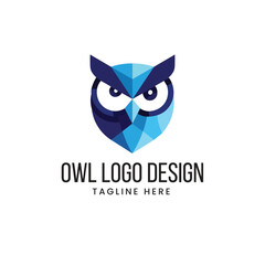 Stylized owl head with a sharp, geometric design and large eyes, symbolizing wisdom or knowledge Vector logo template